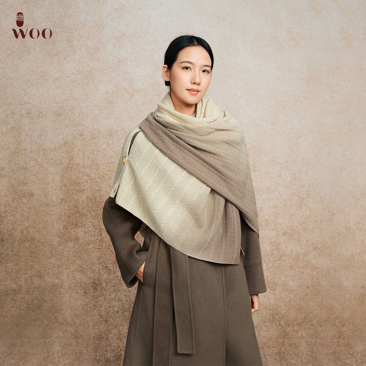 妩WOO新小绞花披肩渐变冬季女