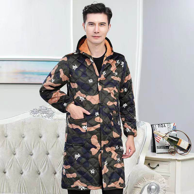 罩衣男款工作服冬季加厚加绒男士加棉外套棉衣三层保暖家居服围裙