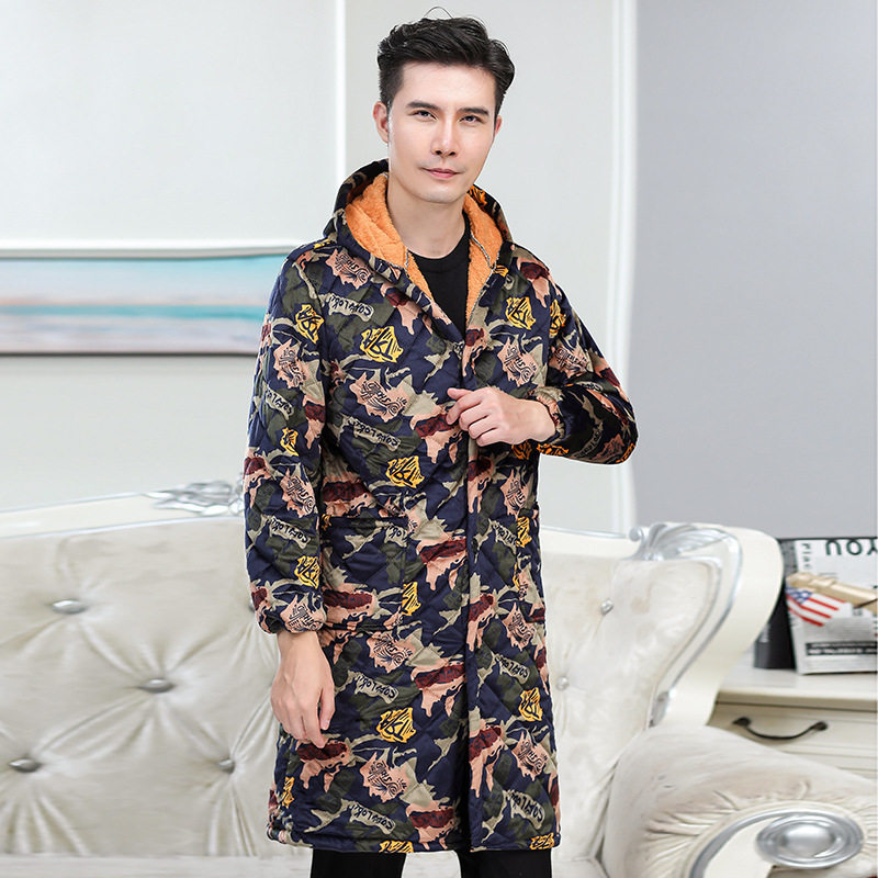 罩衣男款工作服冬季四川省省服保暖加绒加厚男中长款棉服厚家居服