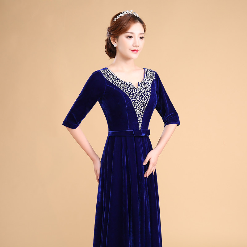新款秋冬合唱指挥服装女丝绒合唱服长裙中老年大合唱演出服礼服