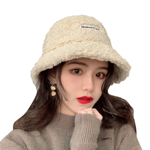 渔夫帽女2025新款秋冬季白色保暖羊羔毛毛绒帽子冬天加绒可爱兔毛