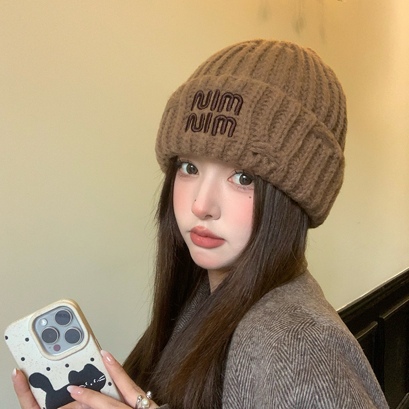 2025年新款美拉德毛线帽女士秋冬季显脸小保暖针织帽子潮冬天女款