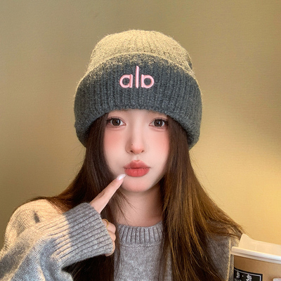 字母大头围针织帽女秋冬季保暖护耳毛线帽百搭冷帽纯色包头帽子秋