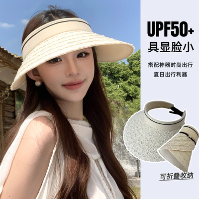 空顶防晒帽女夏季防紫外线蕾丝大帽檐太阳发箍遮阳帽子骑车吹不翻