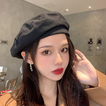 贝雷帽子女黑色ins网红八角帽大头围春秋款夏季蓓蕾薄款夏天女款