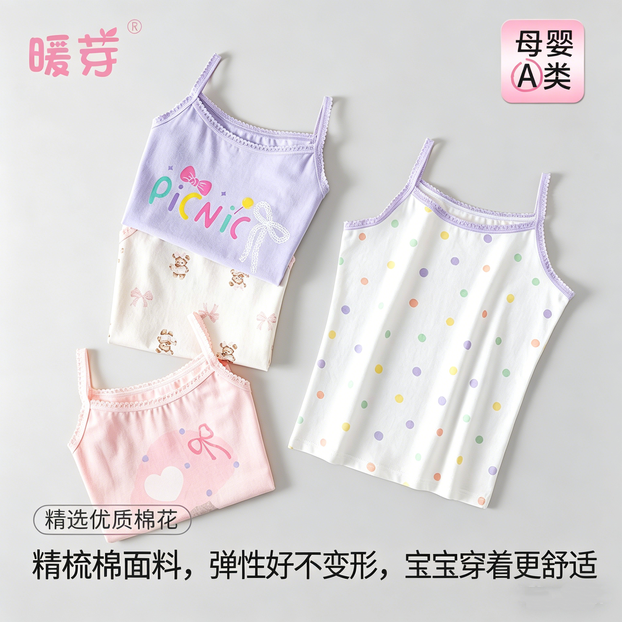 纯棉女童吊带背心a类抗菌夏季女孩夏天打底内搭儿童薄款无袖上衣