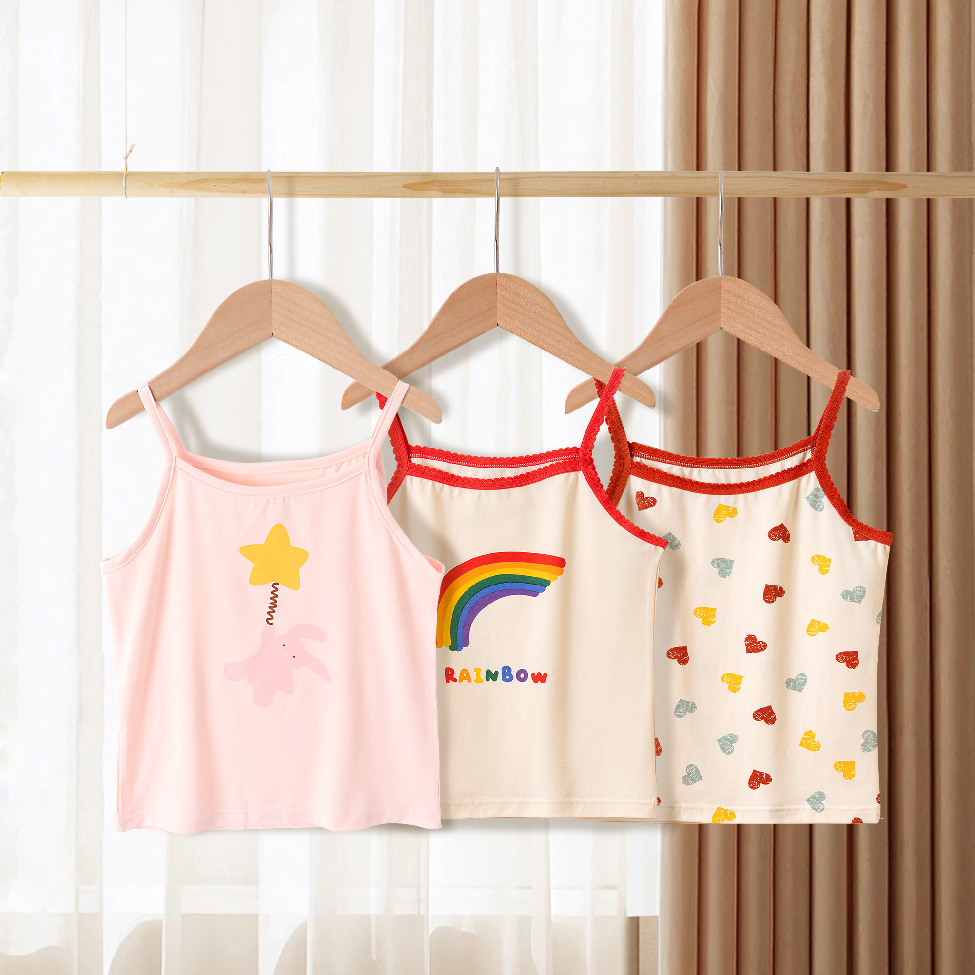 女童吊带背心2025儿童莫代尔A类印花吊带衫中小童抗菌女孩打底衫