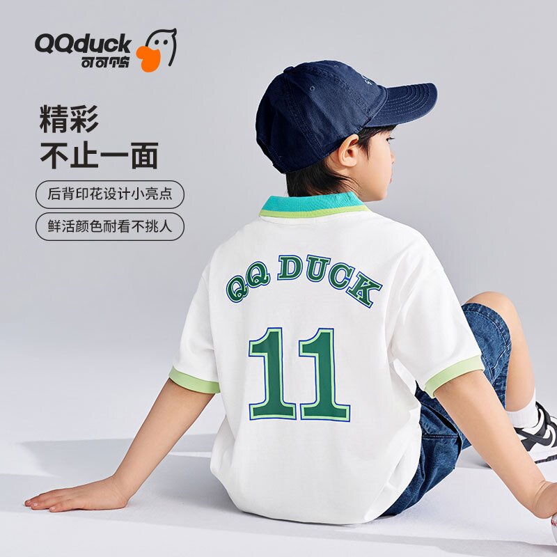 QQduck可可鸭男童短袖T恤纯棉儿童POLO衫夏2026新款大童半袖翻领