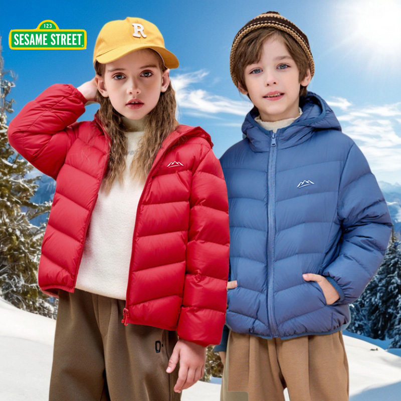 芝麻街羽绒服轻薄儿童90白鸭绒