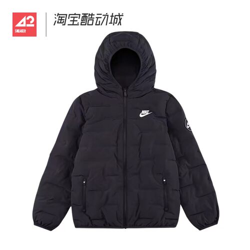 42运动家 Nike 大童款纯色连帽拉链短款羽绒服外套 HQ7186-010