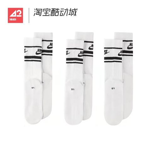 42运动家 Nike耐克袜子男女秋冬条纹三双装运动中筒袜DX5089-103