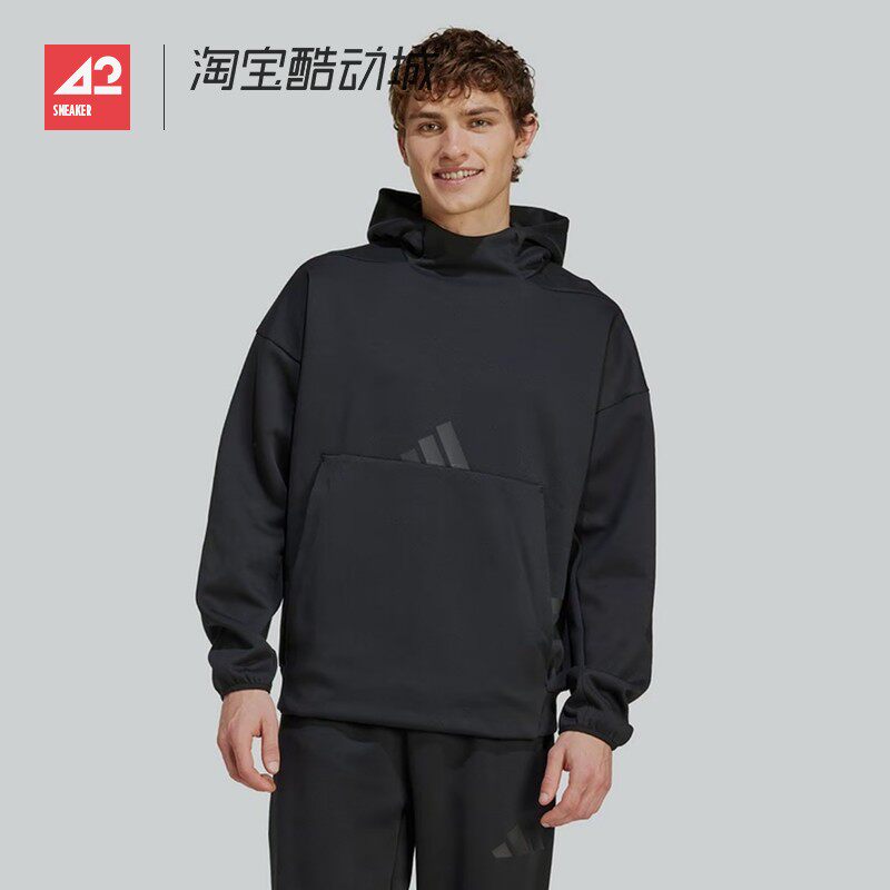 42运动家 Adidas ZNE 黑色针织连帽长袖套头衫卫衣 男款 JE7537图片