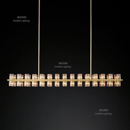 全铜后现代轻奢样板房餐厅书房水晶长排RH设计师港式圆圈吊灯