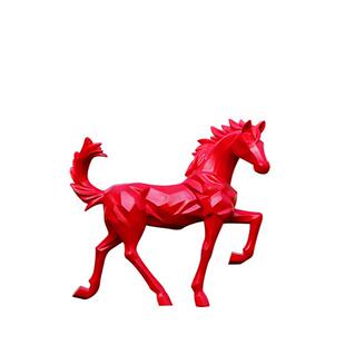 玻璃钢仿真几何白马雕塑商场景观售楼部块面抽象几何动物装饰摆件