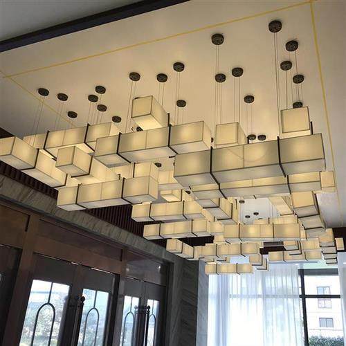 抖音直播间长方形吊灯新中式酒店大堂中国风组合灯工程布艺组合灯,家装灯饰光源,客厅吊灯,淘宝优惠券,粉丝福利购,淘宝优惠卷