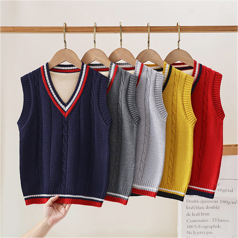 儿童针织背心春秋款幼儿园中小学校服男童女童套头学院风毛衣马甲