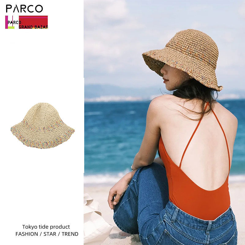 ParcoVogue镂空草帽夏季大檐显脸小草编防晒遮阳帽旅游度假渔夫帽