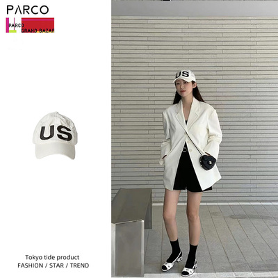 东京代购Parco车静媛同款日韩鸭舌帽字母夏季白色ins休闲女棒球帽