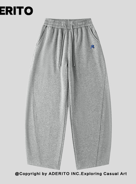 韩国ADER NANA灰色弯刀休闲裤男女宽松直筒垂感阔腿运动裤耐磨