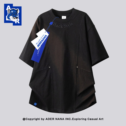 ADERNANA纯棉分割线条短袖T恤