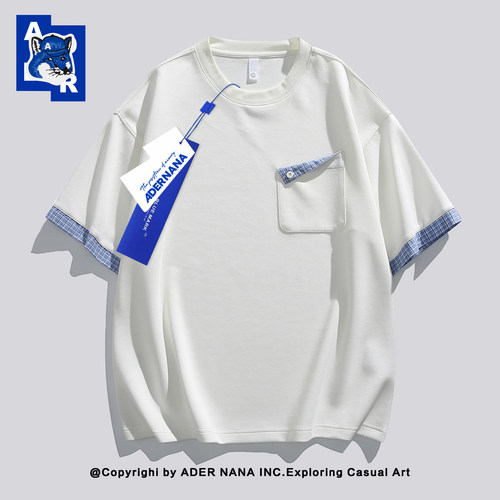 ADERNANA格纹拼接短袖T恤