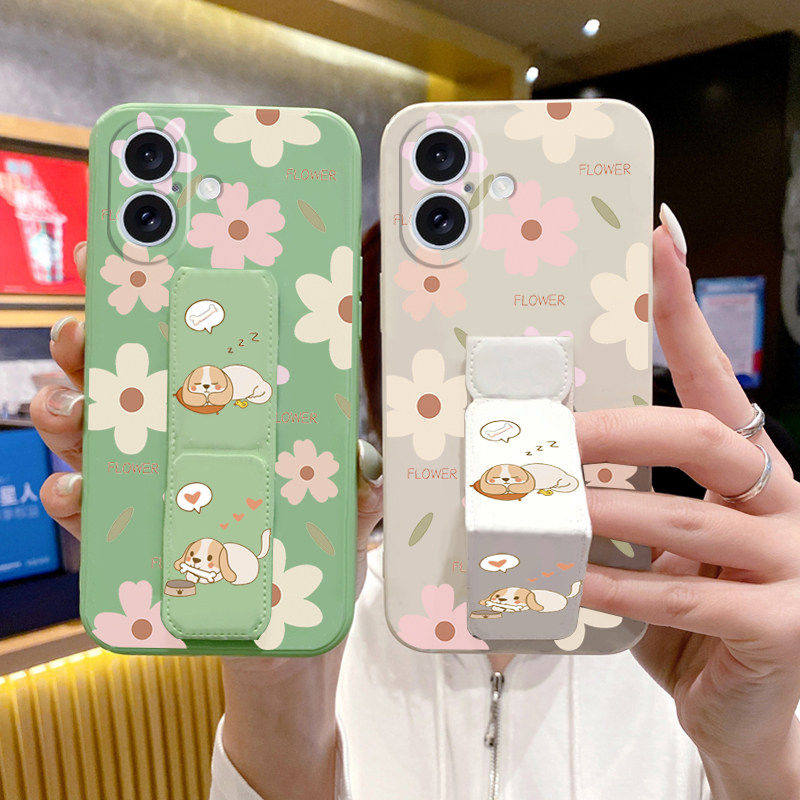 可爱小花狗适用于iPhone17手机壳苹果16ProMax/15Pro磁吸14Pro推拉桌面支撑架13/12/11/X/XS/XR/8防摔7腕带套