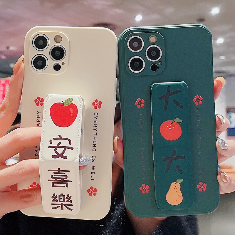 适用苹果16E手机壳15Pro文字14ProMax折叠腕带套iPhone13ProMax磁吸车载支架12PRO/11/X/XR/XS防摔8/平安喜乐