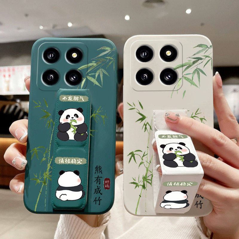 小米15Ultra手机壳熊猫14Pro防摔背贴支架小米12sUltra可横竖屏桌面12Pro全包11青春/10软壳9男女款8折叠腕带