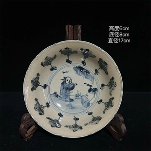 老物件清末民窑口青花人物赏盘文玩收藏中式客厅保真老货陶瓷摆件