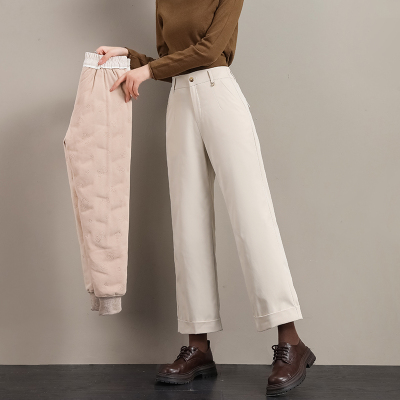 直筒羽绒裤女外穿时尚冬季小个子妈妈九分阔腿老年人东北防寒棉裤