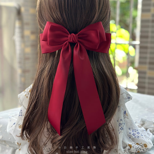 小白杨发圈双面缎百搭超大蝴蝶结