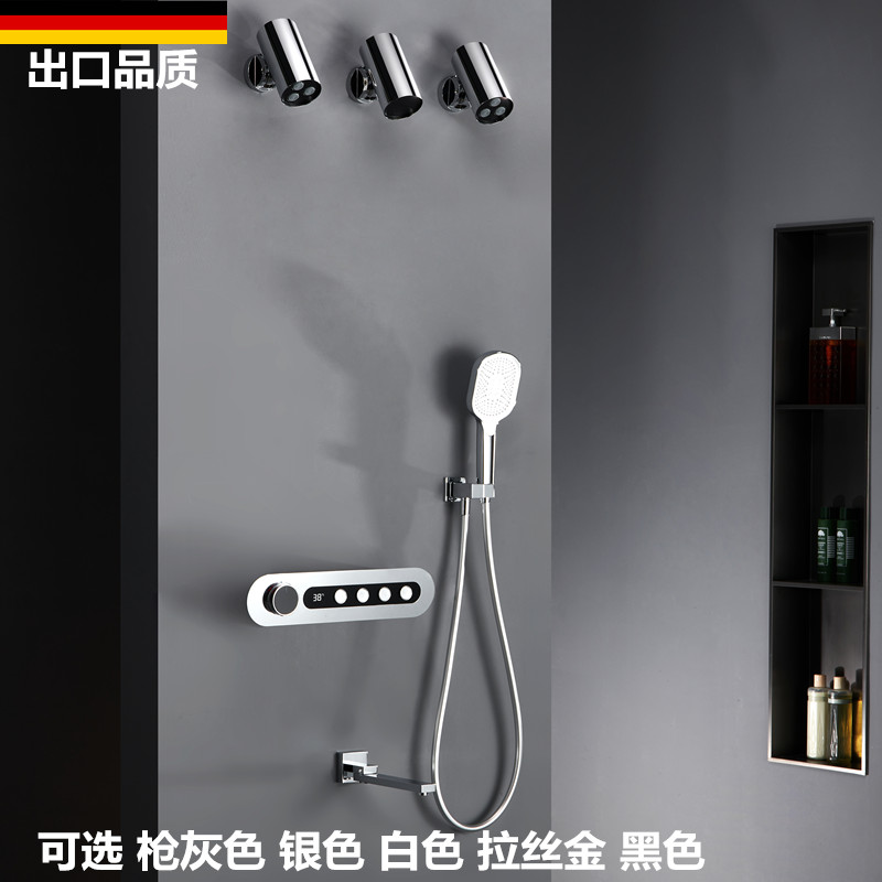 枪灰色浴室恒温暗装隐藏花洒套装