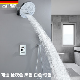 枪灰恒温花洒套装 白色淋浴器预埋全铜家用 浴室智能数显嵌入式 暗装