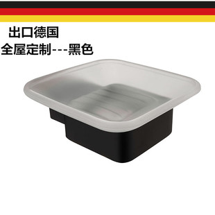 卫生间玻璃皂碟方形 出口德国黑色304不锈钢肥皂碟浴室香皂架套装