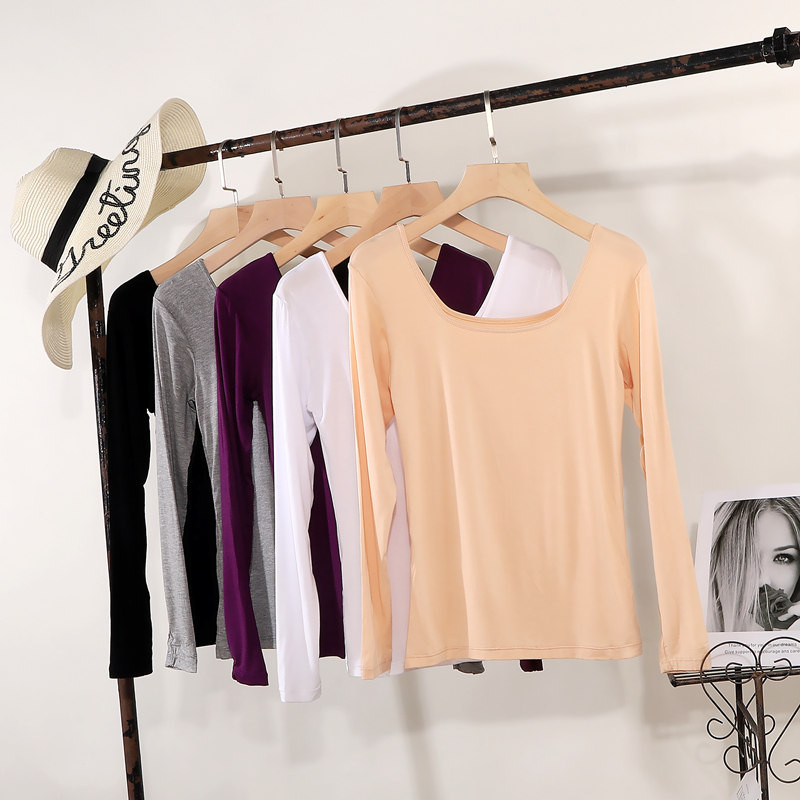 秋简约纯色大圆领T恤长袖内搭莫代尔修身低领打底衫女上衣薄秋衣,女装/女士精品,T恤,淘宝优惠券,粉丝福利购,淘宝优惠卷