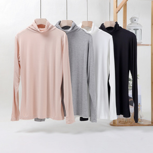护颈秋衣 女上衣莫代尔套头T恤纯色棉内搭薄款 秋冬高领长袖 打底衫