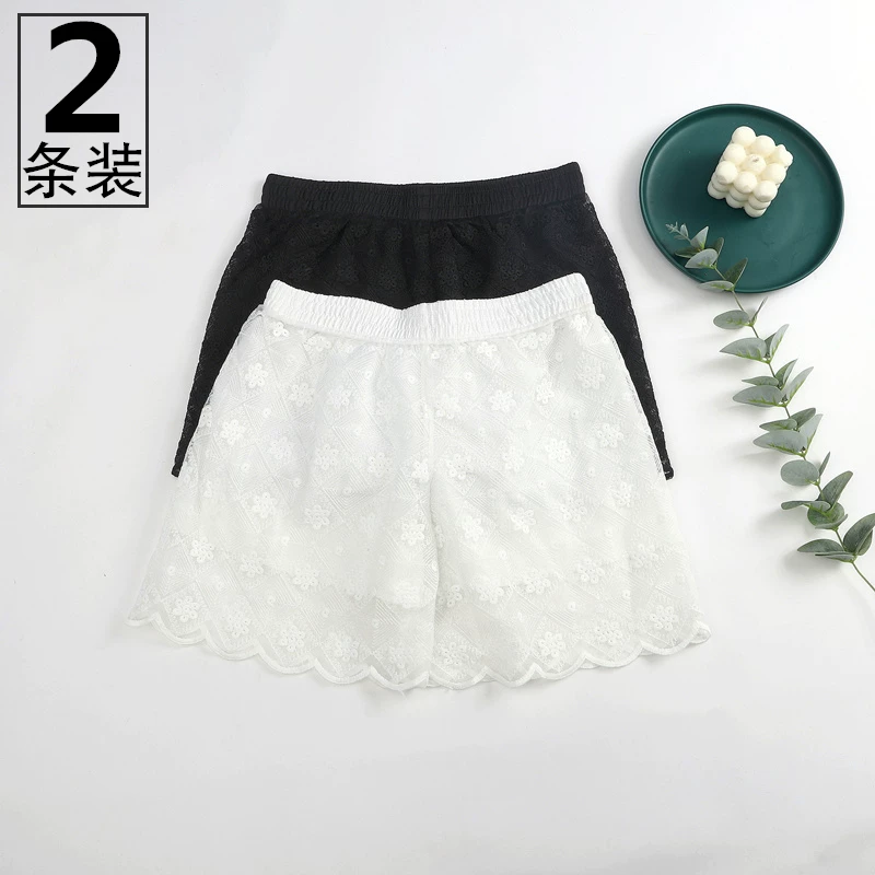 Summer lace double-layer safe trousers, shorts, protective underware, leggings, 2 pieces, mid rise, loose fit