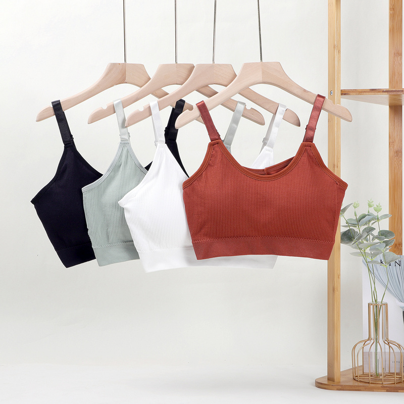 日韩小熊仙女裹胸抹胸无缝螺纹运动吊带背心无钢圈文胸美背内衣