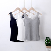 蕾丝肩带纯色螺纹吊带背心女带胸垫bra可拆卸莫代尔无袖 打底衫 薄