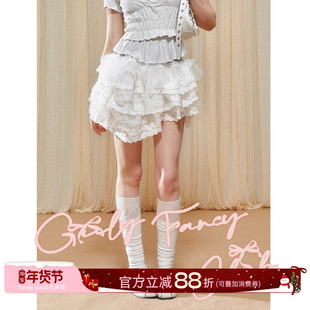 GirlyFancyClub芭蕾风白色蕾丝花边半身短裙不规则蓬蓬纱裙蛋糕裙