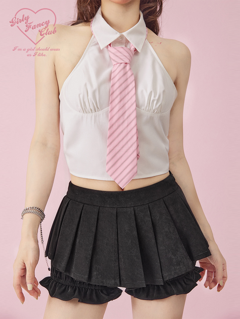 甜酷学院风少女粉色条纹领带