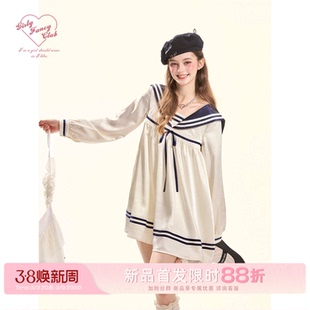GirlyFancyClub海航系NavyCore经典配色醋酸缎面娃娃款海军连衣裙