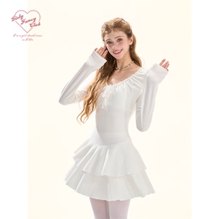 GirlyFancyClub氧气纯净感 打底外穿抽褶垂感显瘦绒绒针织连衣裙