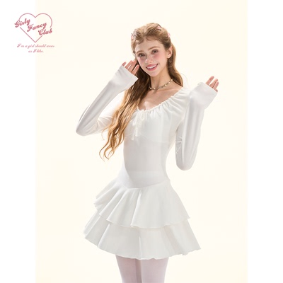 GirlyFancyClub氧气纯净感*打底外穿抽褶垂感显瘦绒绒针织连衣裙