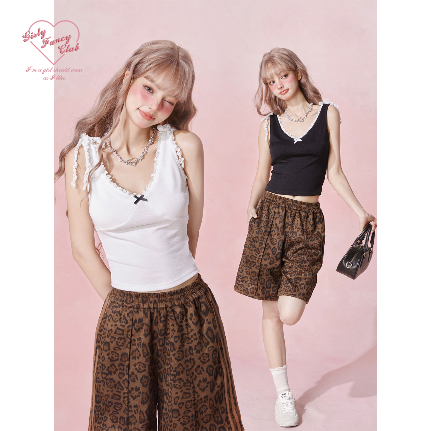 GirlyFancyClub花边绑带V领背心