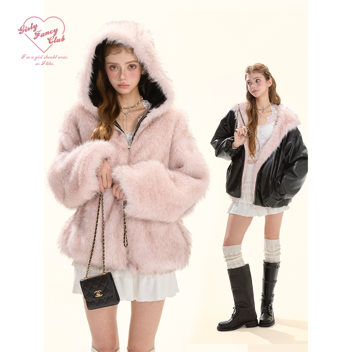 GirlyFancyClub可甜可酷*两面穿 防风保暖柔软高级感皮衣皮草外套