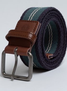 欧美潮牌 男士帆布腰带湖蓝色休闲编织裤带 百搭针扣青年学生皮带