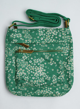 新款出口英国 优雅气质绿碎花印花帆布斜挎包女 百搭轻便旅游小包