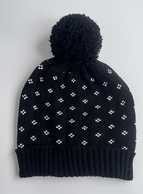 新款出口 优雅气质波点罗纹毛线帽子女秋冬 百搭大儿童旅游针织帽