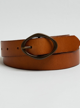 欧美时尚小众女士纯牛皮棕色复古做旧头层牛皮腰带针扣百搭皮带窄